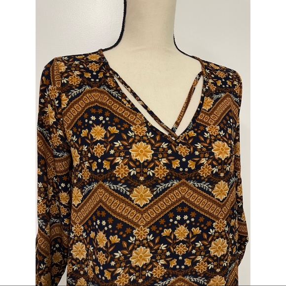 Pink Rose Chiffon Blouse Blue & Brown Floral Juniors Size M - Picture 2 of 5